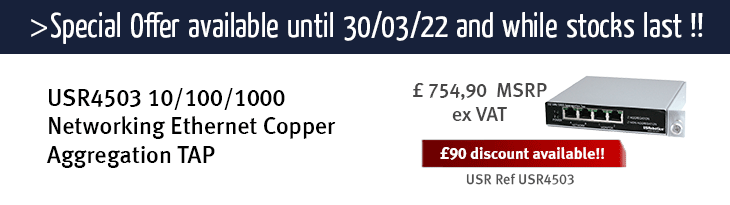 Special Offer available until 30/03/21 and while stocks last !! USR4503 - 10/100/1000 Networking Ethernet Copper Aggregation TAP 