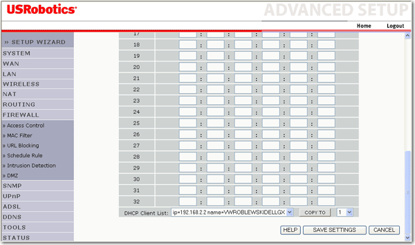 Tableau de filtrage MAC pour le pare-feu