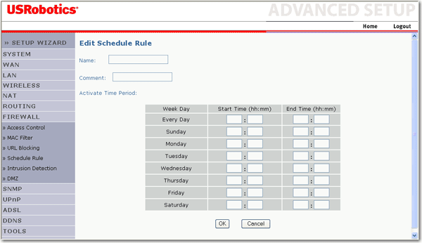 Firewall Edit Schedule Rule (Tzfaltemezsi szably szerkesztse)