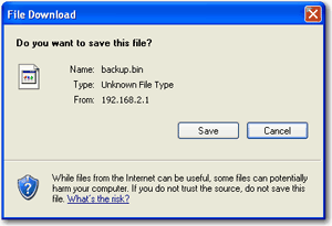 Salvataggio del file di backup
