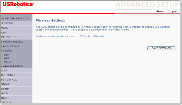 Attivazione impostazioni wireless