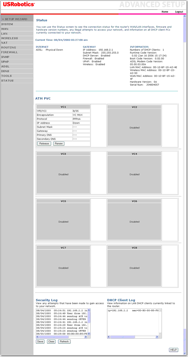 Network Status (Stan sieci)