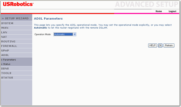 ADSL Parameters (Parametry ADSL)