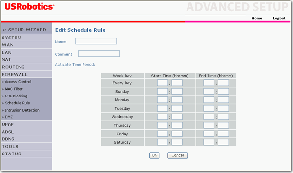 Firewall Edit Schedule Rule