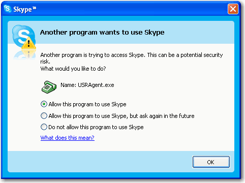Okno s varovnm aplikace Skype