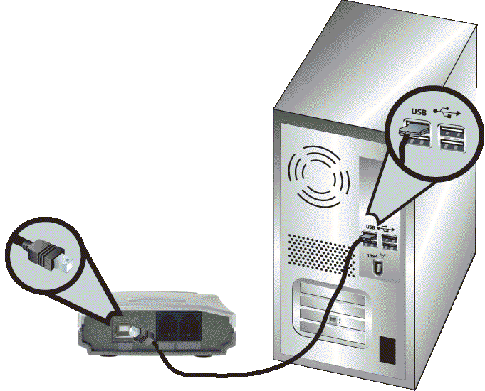 Diagram voor aansluiting van de USB Telephone Adapter op een computer