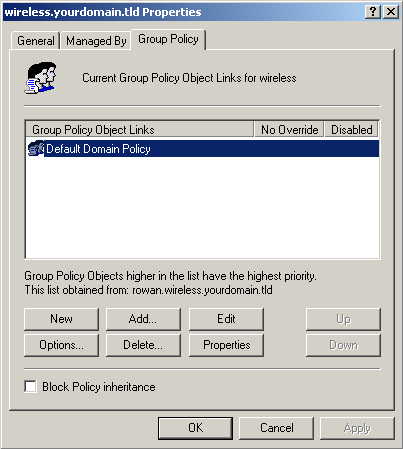 Select the Group Policy tab making sure the Default Domain Policy is