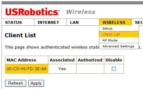 wireless client list